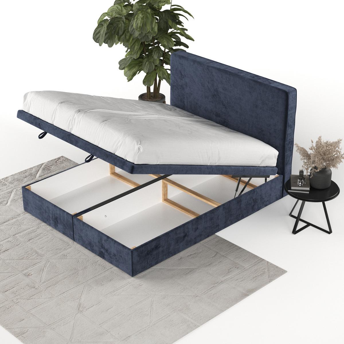 POLSTERBETT Hush mit Stauraum 200/200 cm Marineblau im Lotta Stoff - Schwarz/Dunkelblau, Holz/Holzwerkstoff (200/200cm) - AltaBeds