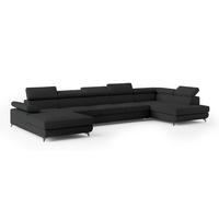 WOHNLANDSCHAFT MONTIVA Schwarz Boucle-Stoff mit Schlaffunktion - Schwarz, Holz (410/89/190cm) - MASSENO
