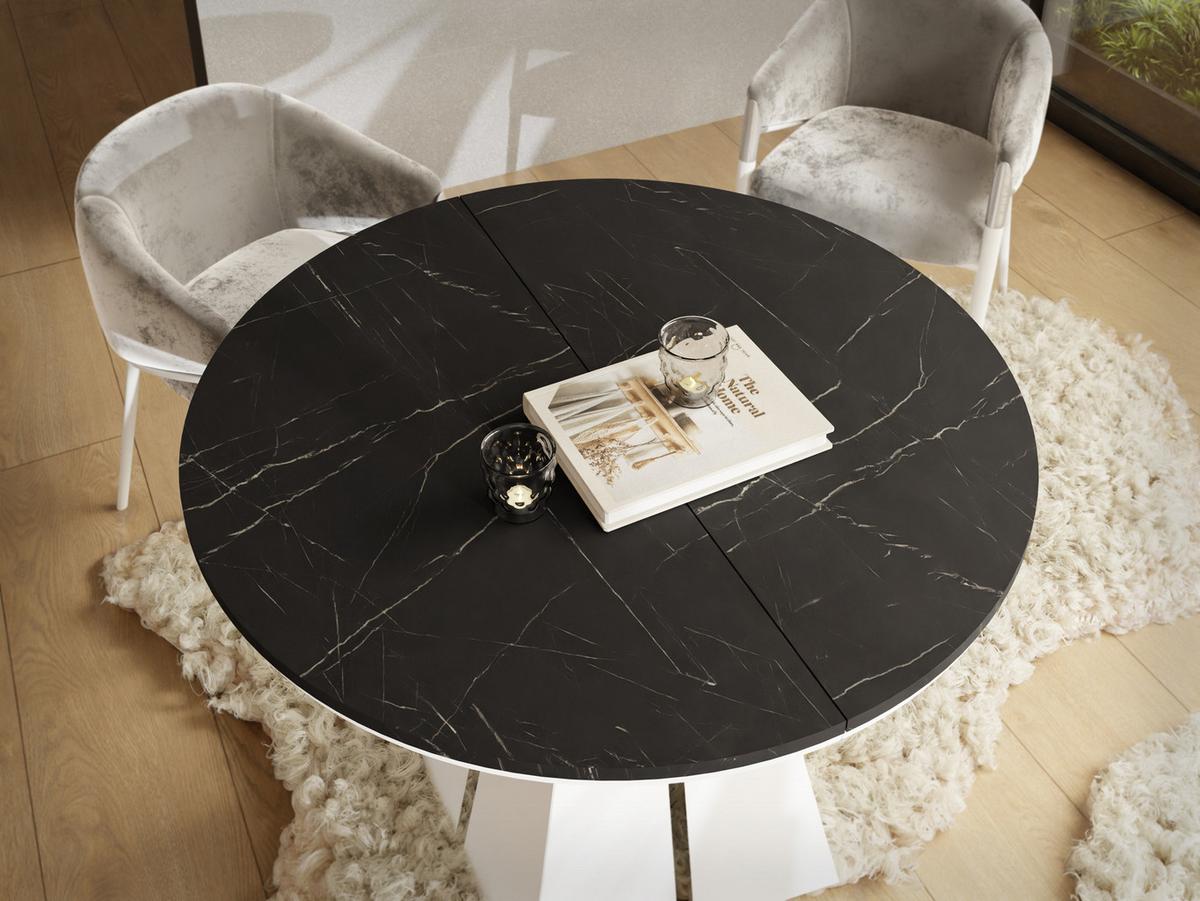 ESSTISCH Kova runder ausziehbarer, Marmor Schwarz 120-200/120/76 cm - Anthrazit/Weiß, Holzwerkstoff/Metall (120/196/76cm) - WFL GROUP