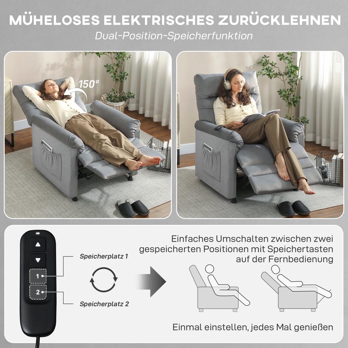 MASSAGESESSEL mit Neigung aus Samt Grau - Schwarz/Grau, Textil/Metall (82/106/99cm) - HOMCOM