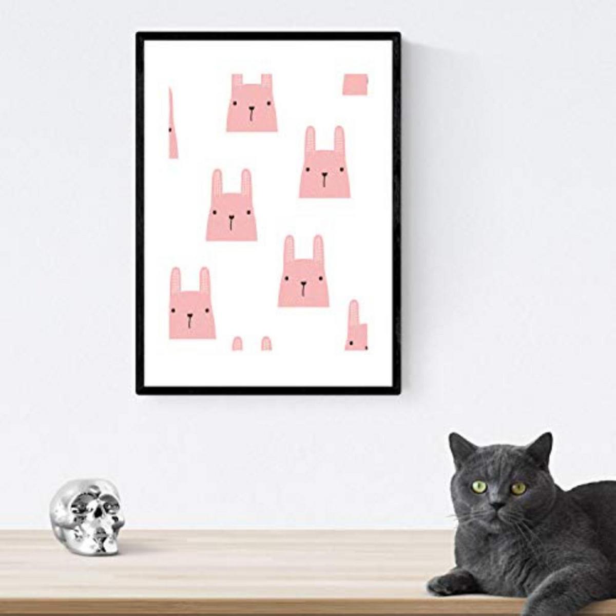POSTER Set mit 4 Tiere bebe A3 Schwarzer Rahmen - Schwarz, Papier (29.7/3cm) - Nacnic
