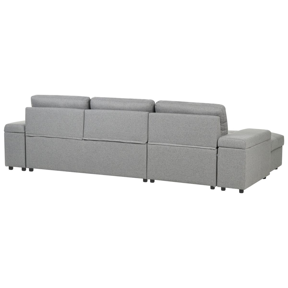 ECKSCHLAFSOFA 3-Sitzer Kunstleinen Grau mit Stauraum rechtsseitig Hrisey - Grau, Textil (293/161cm) - Beliani