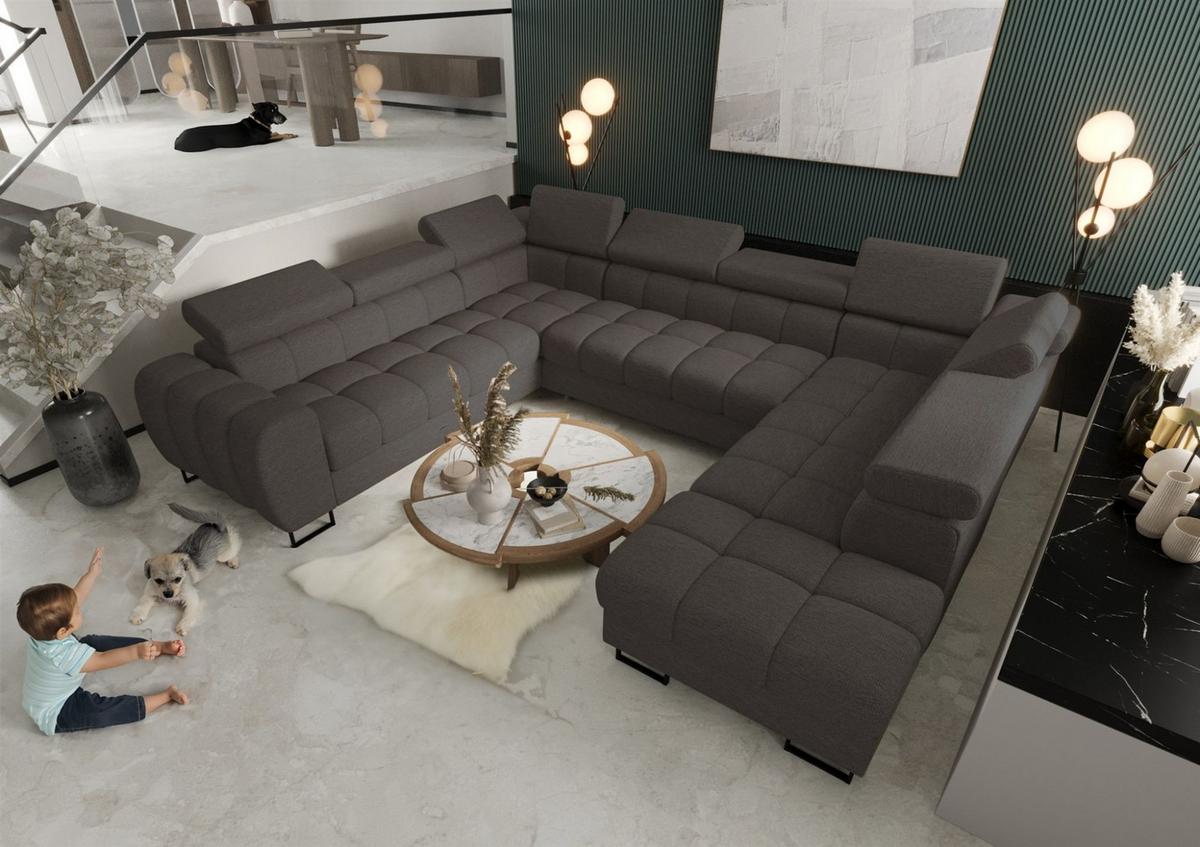 WOHNLANDSCHAFT Bastien Xl - Dunkelgrau, Holzwerkstoff/Textil (350/95/265cm) - Fun Möbel