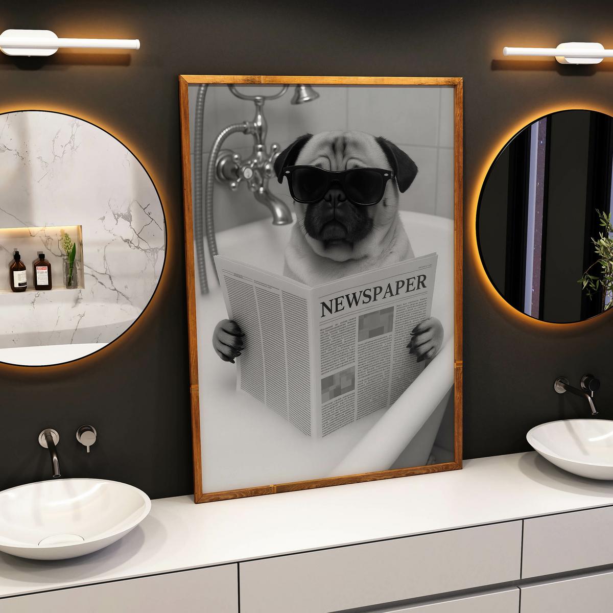 POSTER Badezimmer WC Mops Badewanne Zeitung Abstraktion 20x30cm - Schwarz/Weiß, Papier (20/30/1cm) - Muralo