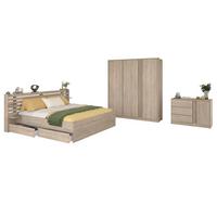 JUGENDZIMMER 3-teilig, Eiche japanisch, Komplettset mit Bett 160 x 200, Kleiderschrank, Kommode - Eichefarben, Holzwerkstoff (185/203/217cm) - Parisot Meuble