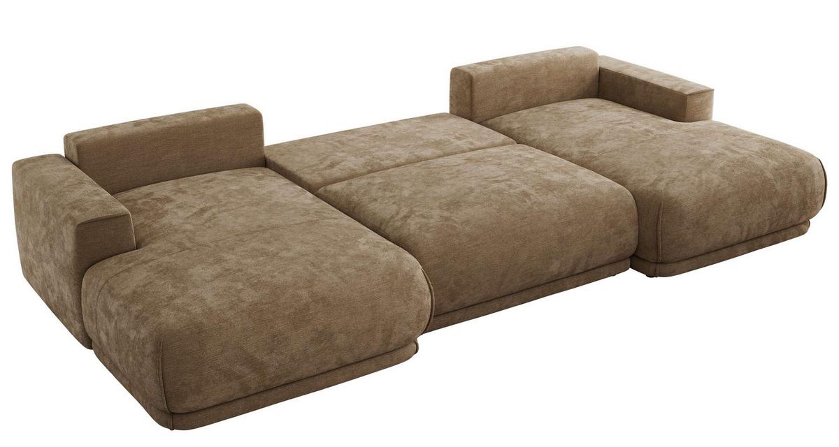 WOHNLANDSCHAFT RINA U Braun Schenille glatt - Schwarz/Braun, Kunststoff/Textil (360/85/170cm) - MKS