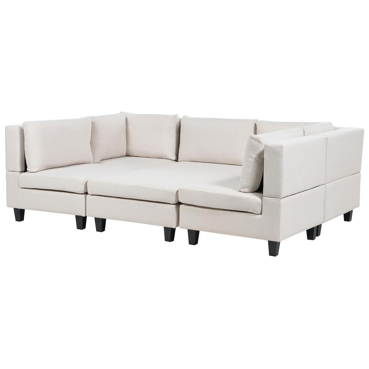 5-SITZER-MODULSOFA U-förmiges Hellbeige Stoff mit Ottomane Unstad - Beige/Schwarz, Textil (228/72/76cm) - Beliani