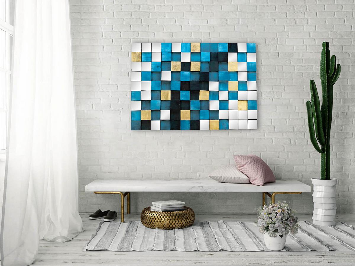 HOLZBILD Blau 100/70 cm - Blau, Holz/Kunststoff (9/70cm) - KUNSTLOFT