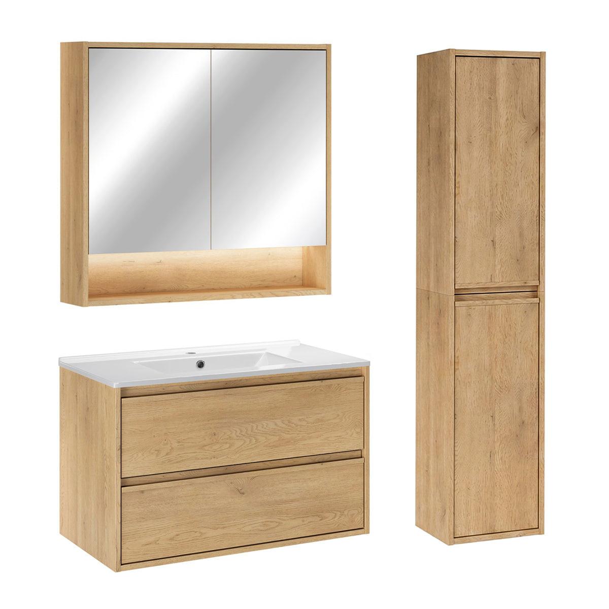 BADMÖBEL 81cm Edmé 2er-Set Holz - Braun, Holzwerkstoff (81/52/46cm) - Petits-meubles