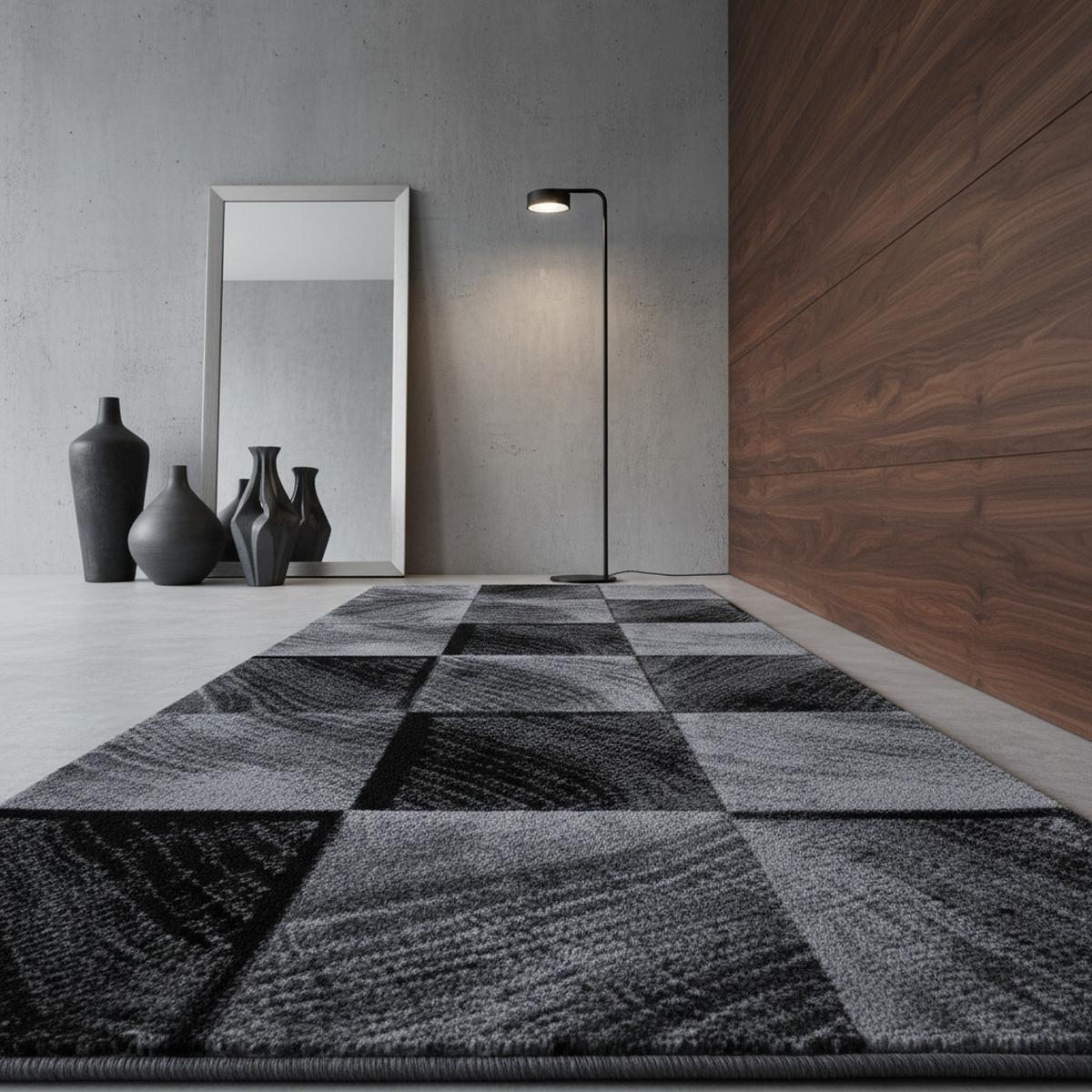 TEPPICH Kurzflor INN in Schwarz, kariert, 80 x 300 cm - Schwarz, Textil (80/300cm) - KADIMA DESIGN