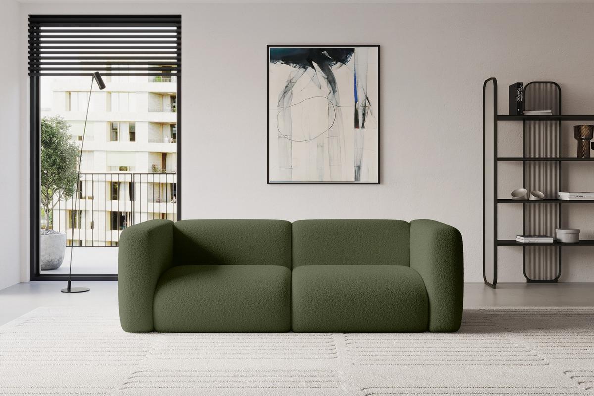 MODULARES Sofa 2-SITZER MIRA-S1 228x89x70 Grün cm Bouclé - Schwarz/Olivgrün, Holzwerkstoff/Kunststoff (228/70/89cm) - ALTDECOR