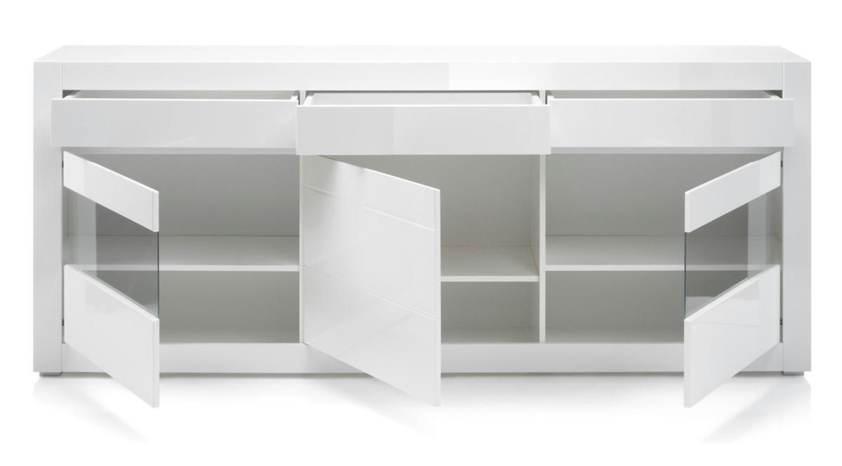 SIDEBOARD Hochglanz weiß, mit weiß oder grau, große Kommode 217 x 90 cm, Soft-Close - Weiß Hochglanz/Weiß, Glas/Holzwerkstoff (217/90/42cm) - Furn.Design