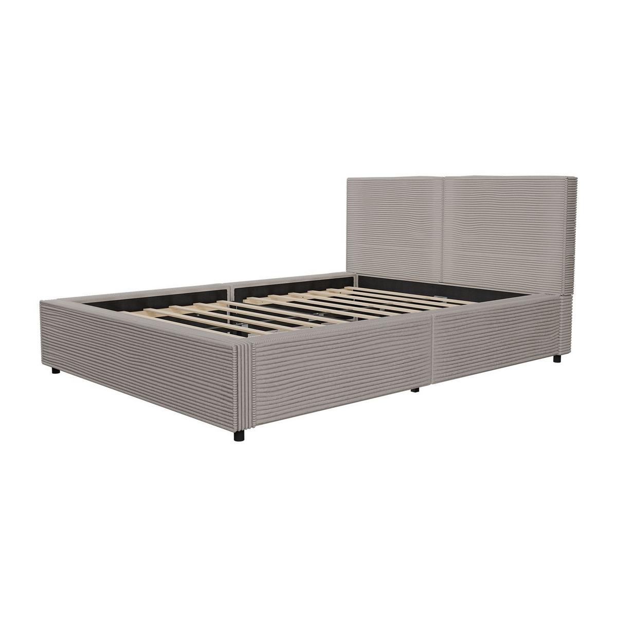 POLSTERBETT Salerno Cord taupe 140x200 cm - Taupe, Textil (140/200cm) - Juskys