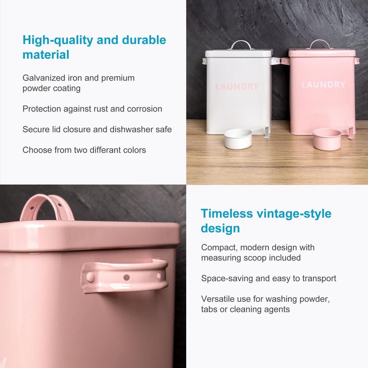 WASCHMITTEL AUFBEWAHRUNGSBOX mit Deckel und Dosierlöffel - Pink, Metall (18/25/28cm) - Intirilife