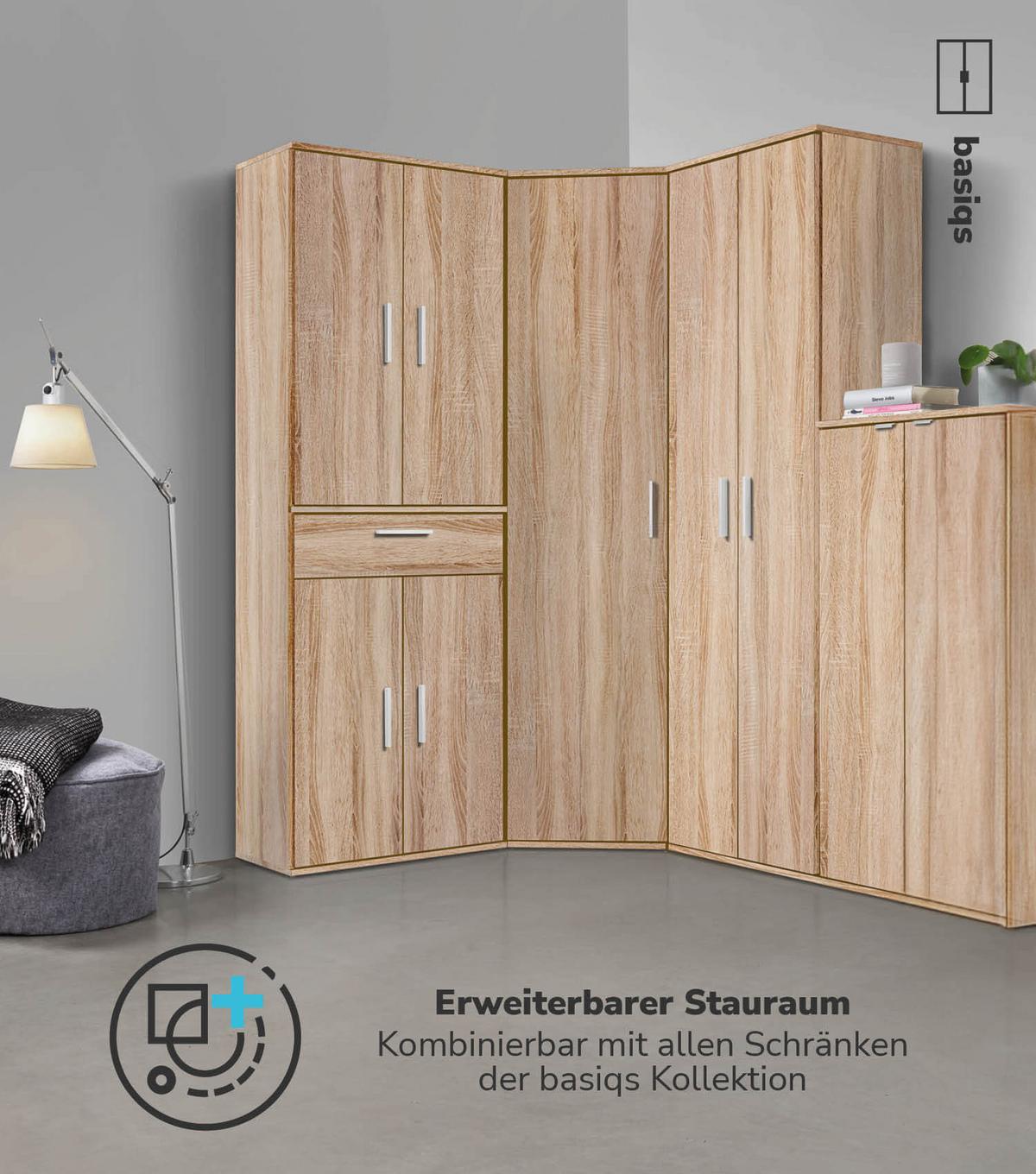 MEHRZWECKSCHRANK Der Praktische - Weiß/Sonoma Eiche, Holzwerkstoff (60/180/34cm) - Mokebo