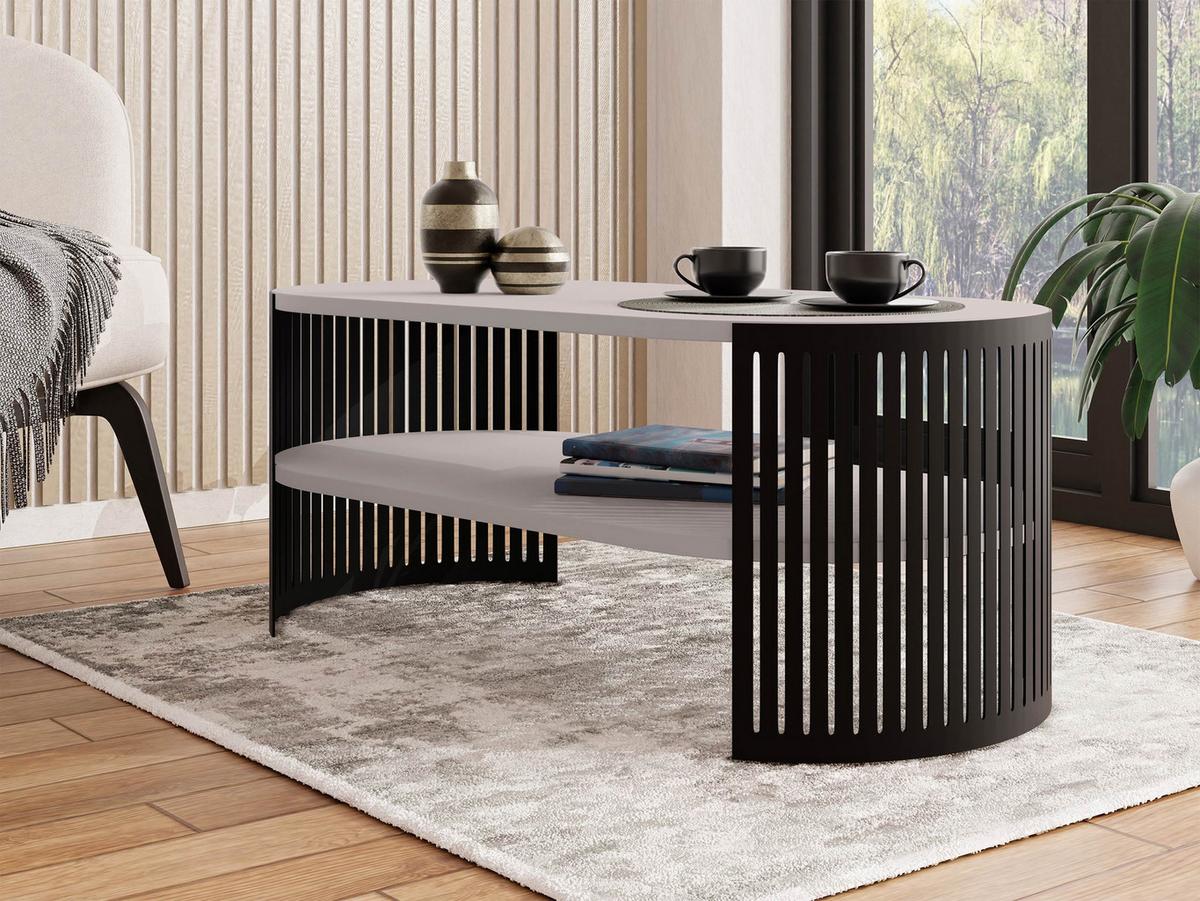 COUCHTISCH Fikoli Oval I - Kaschmir/Schwarz, Holzwerkstoff/Metall (100/50/40cm) - MIRJAN24