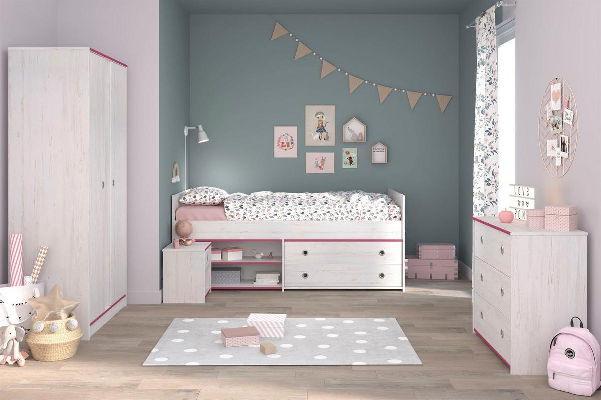 KINDERZIMMER SET Parisot Smoozy 4-tlg. Holzdekor Kiefer Weiß/Pink - Pink/Weiß, Kunststoff (100/1/200cm) - 58aufmkessel
