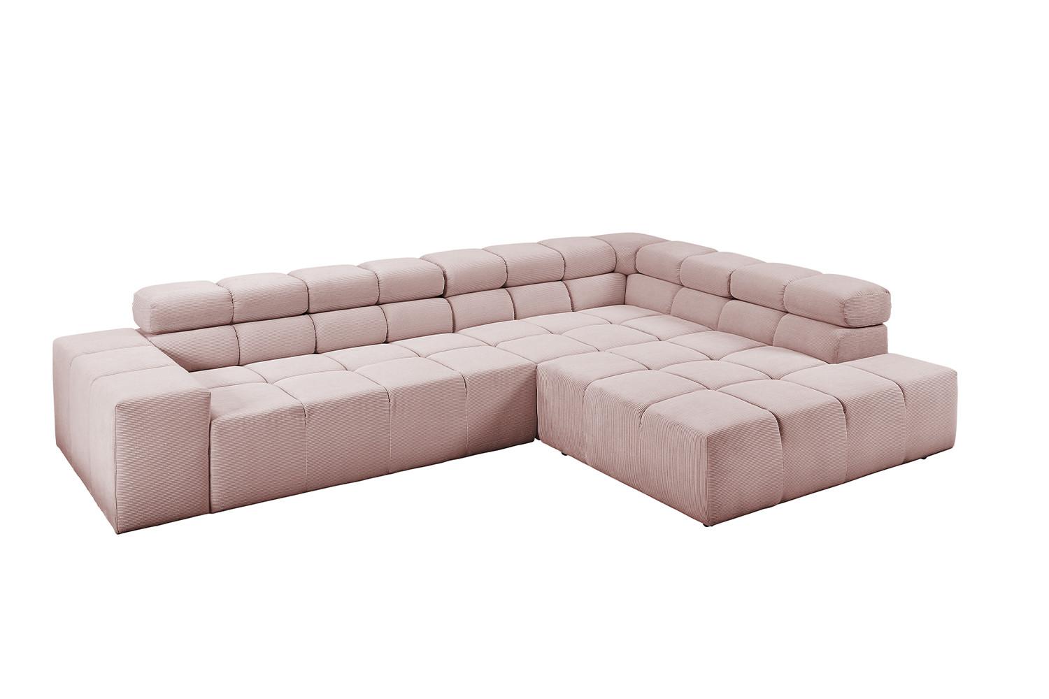 ECKSOFA MIT MOTORISCHEM SITZVORZUG NEVADA Pink Cord Relaxfunktion - Schwarz/Rosa, Kunststoff/Textil (319/215cm) - KAWOLA