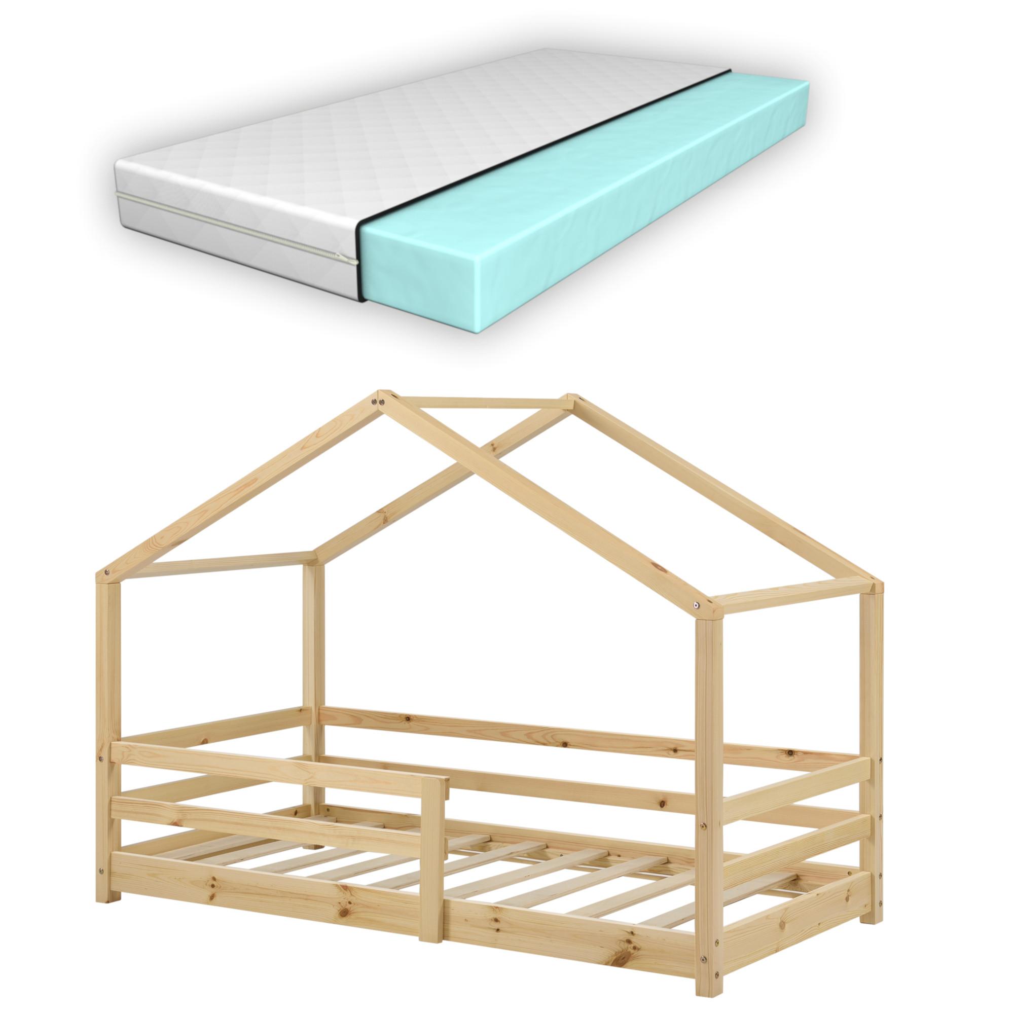 HAUSBETT Knätten mit Matratze - Naturfarben, Holz/Textil (70/140cm) - [en.casa]
