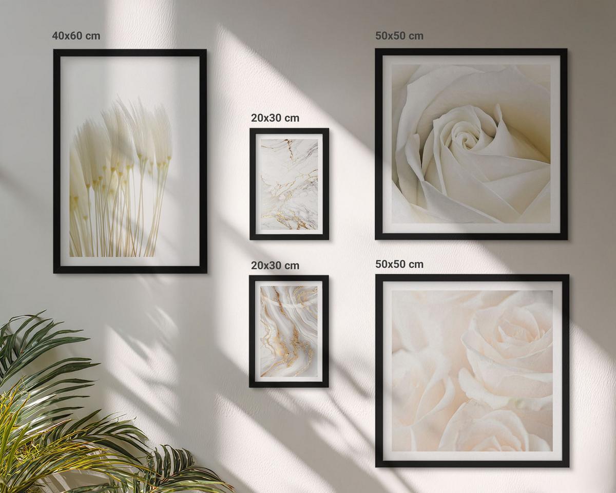 BILDER SET 5er Set - 50x50 cm & 20x30 cm & 40x60 cm Schwarzer Rahmen - Elegante Marmormuster - Schwarz, Kunststoff (40/60cm) - TULUP