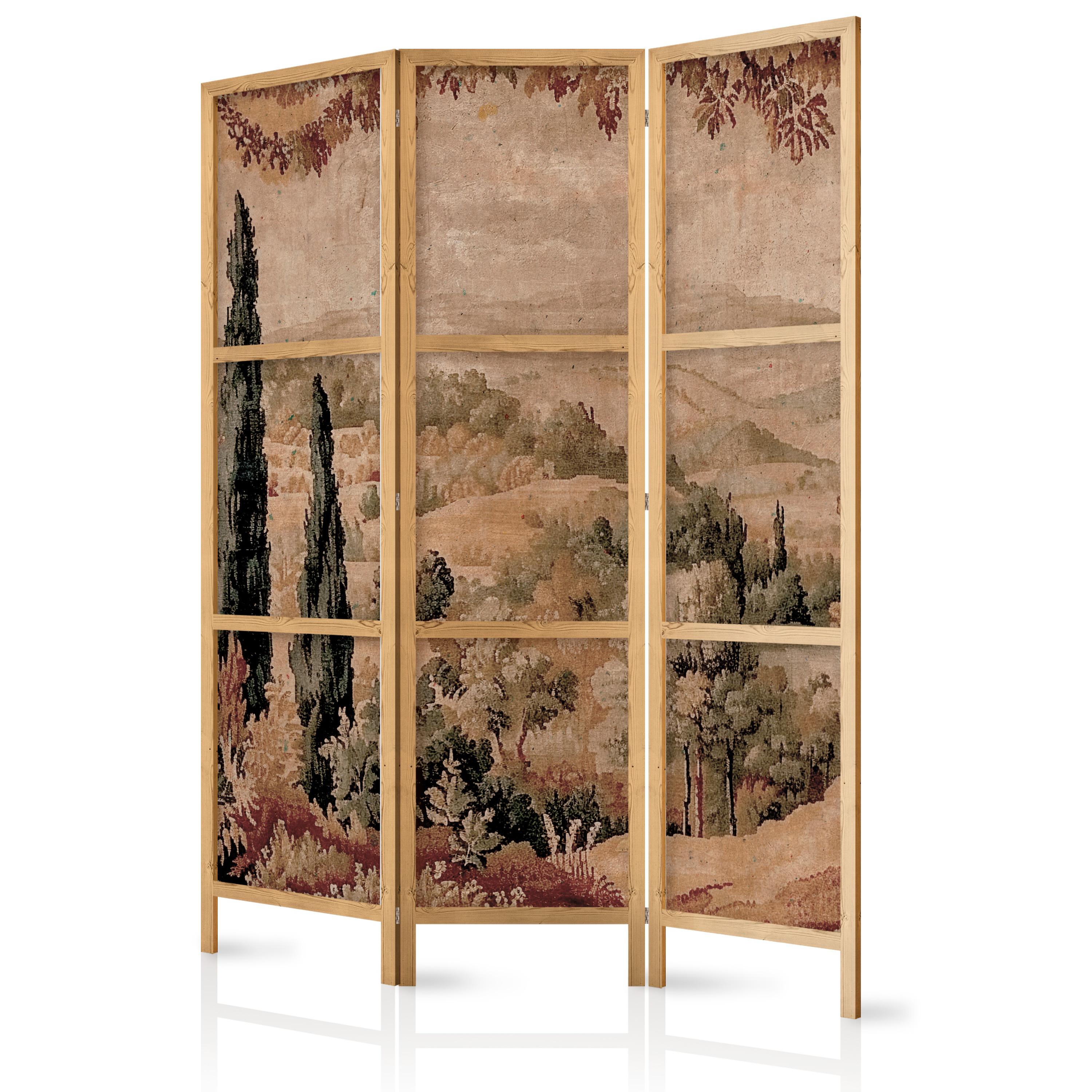 PARAVENT Japanischer 3-tlg 135x172 cm Retro Landschaft - Multicolor, Holz/Textil (135/172/3cm) - Muralo