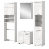 BADMÖBEL-SET weiß Hochglanz 4-teilig 190 cm, Komplettset mit viel Stauraum - Weiß Hochglanz, Glas/Holzwerkstoff (190/191/34cm) - Inn.Furn