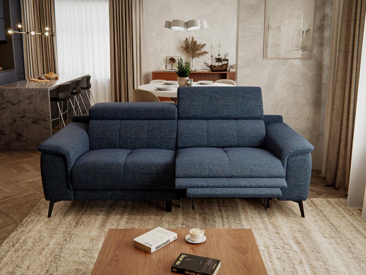 RELAXSOFA FIERO 3-Sitzer mit 1 Relaxfunktion, dunkelblau - Schwarz/Dunkelblau, Holzwerkstoff/Textil (212/82/103cm) - Wozimo