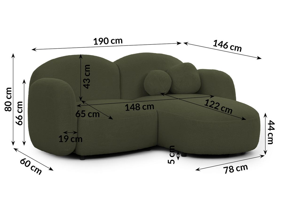 ECKSOFA Nuvola mit abgerundetem Design Grün Bouclé-Stoff - Ottomane Rechts - Schwarz/Grün, Holz/Kunststoff (190/146cm) - S-Style Möbel