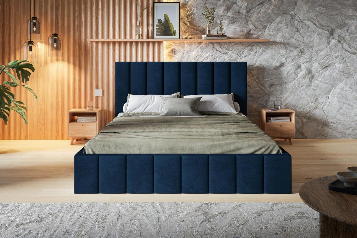 BETT 140x200 - Polsterbett mit Bettkasten und Holzrahmen - Modern Betten - Glatter Kronos-Stoff- Kollektion Toledo - Blau - Blau, Holz/Textil (140/200cm) - Alpi-Möbel