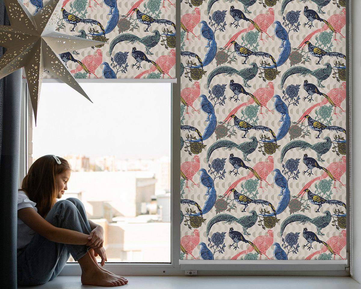 INNENROLLO - Fensterrollo - Rollo - 90x180 cm - Bunte Pfauen - Blau, Kunststoff (90/180/0.5cm) - TULUP