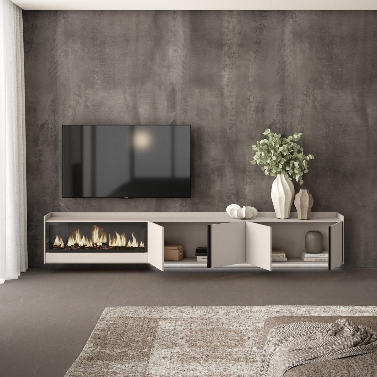 LOWBOARD, Beige, 315/35/50cm, Kamin mit Feuereffekt XXL - Beige, Holzwerkstoff (315/50/35cm) - Skraut Home