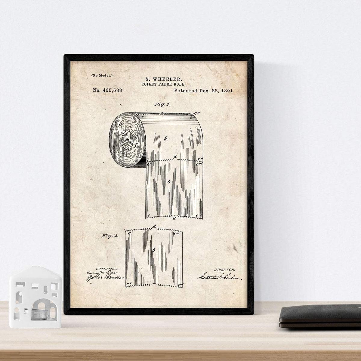 POSTER Vintage Toilettenpapier Patent Vintage Größe A3 Rahmenlos - Klar, Papier (29.7/1cm) - Nacnic