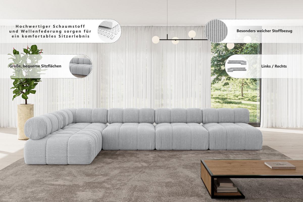 ECKSOFA modulares Sofa Samaro-L3 - 380x190x70 cm Beige Cord - Beige, Holzwerkstoff/Textil (380/190cm) - ALTDECOR
