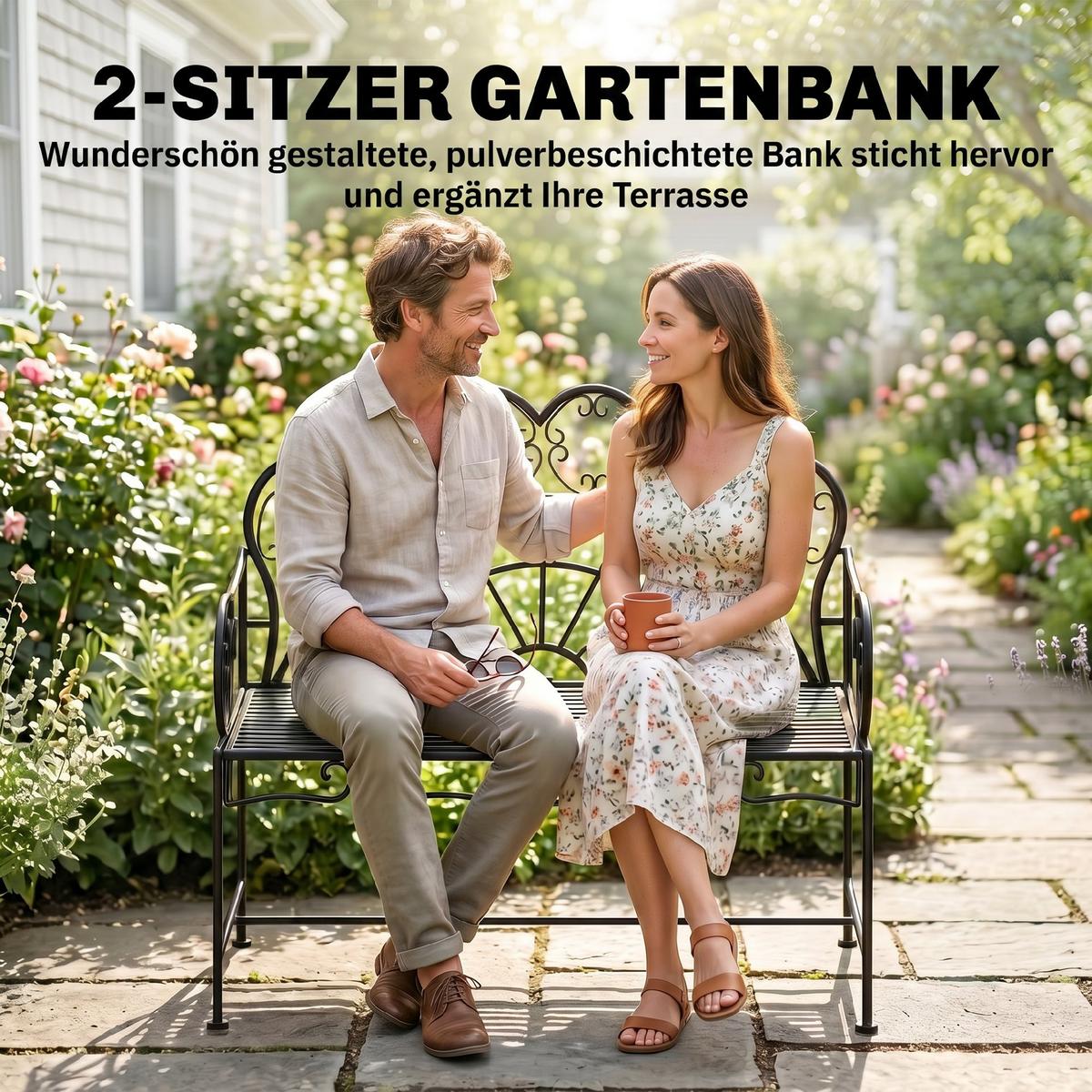 GARTENBANK, 107cm x 55,5cm x 90,5cm, Metall, Schwarz - Schwarz, Metall (55.5/92/107cm) - Outsunny