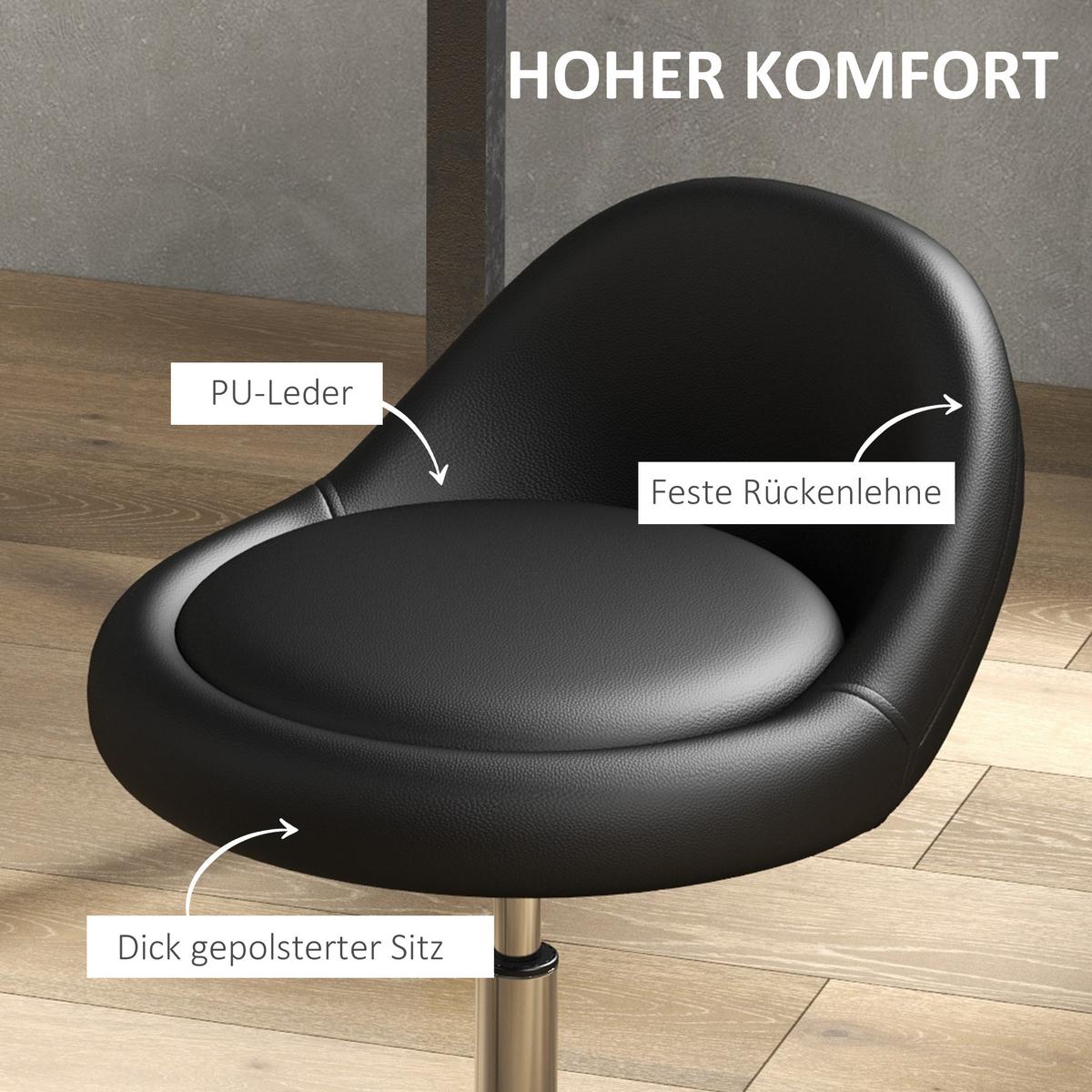 ROLLHOCKER Höhenverstellbarer Arbeitshocker 63-83 cm Drehhocker mit Rädern - Schwarz, Leder (35/83/35cm) - HOMCOM
