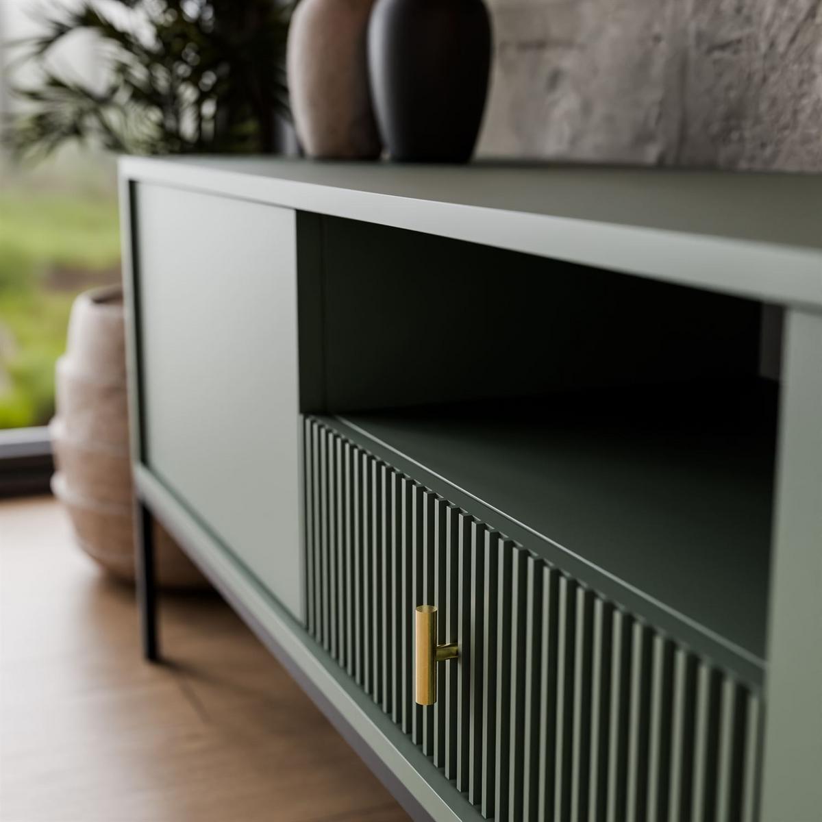 TV-ELEMENT MIDNIGHT mit Schubladen auf Gestell grün - Schwarz/Grün, Holzwerkstoff (154.5/52.5/39cm) - Lookway