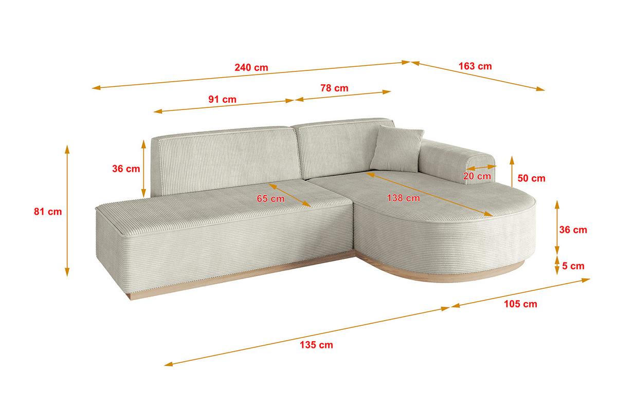 ECKSOFA Ottomane Rechts ARRIO-L1 - 243x171x83 cm Creme - Hellgrau/Creme, Holzwerkstoff/Textil (243/171cm) - ALTDECOR