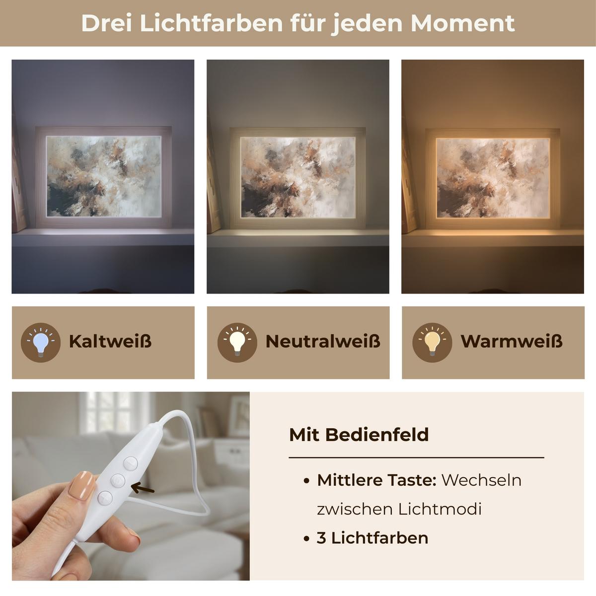 TISCHLEUCHTE Farbe - Abstrakt - Beige - Kunst 20x15 cm - Apfelbaumfarben, Holzwerkstoff (8/20/15cm) - OnlyWow