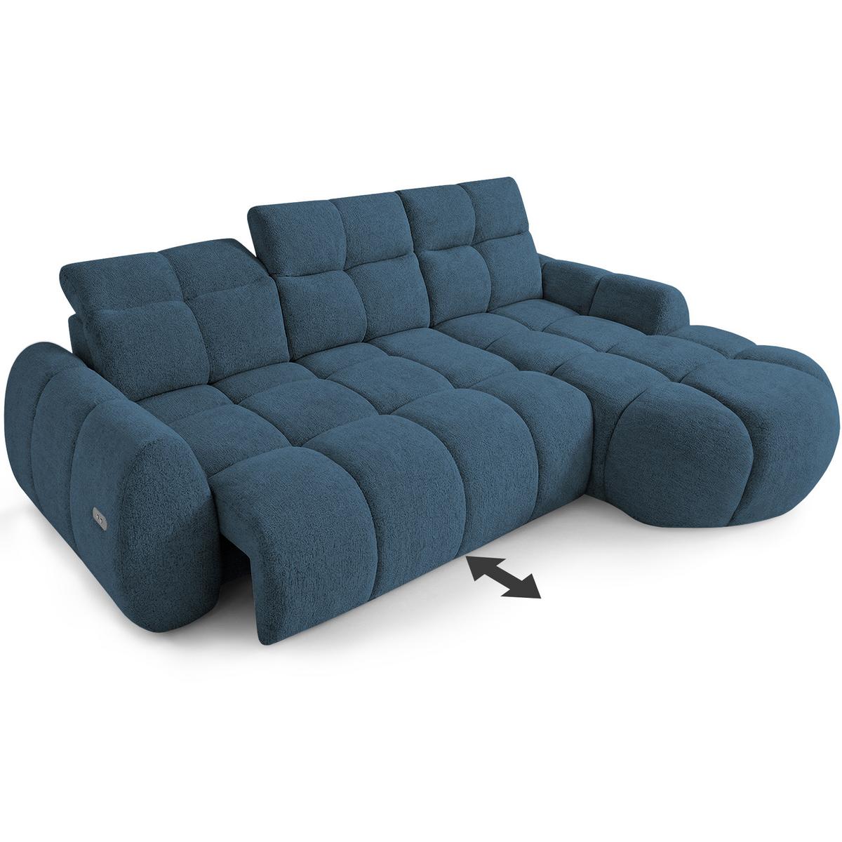 ECKSOFA Sorel Mini mit Automatisch verstellbarer Sitztiefe und Kopfstützen, rechts, Blau - Blau, Textil (275/190cm) - Beautysofa