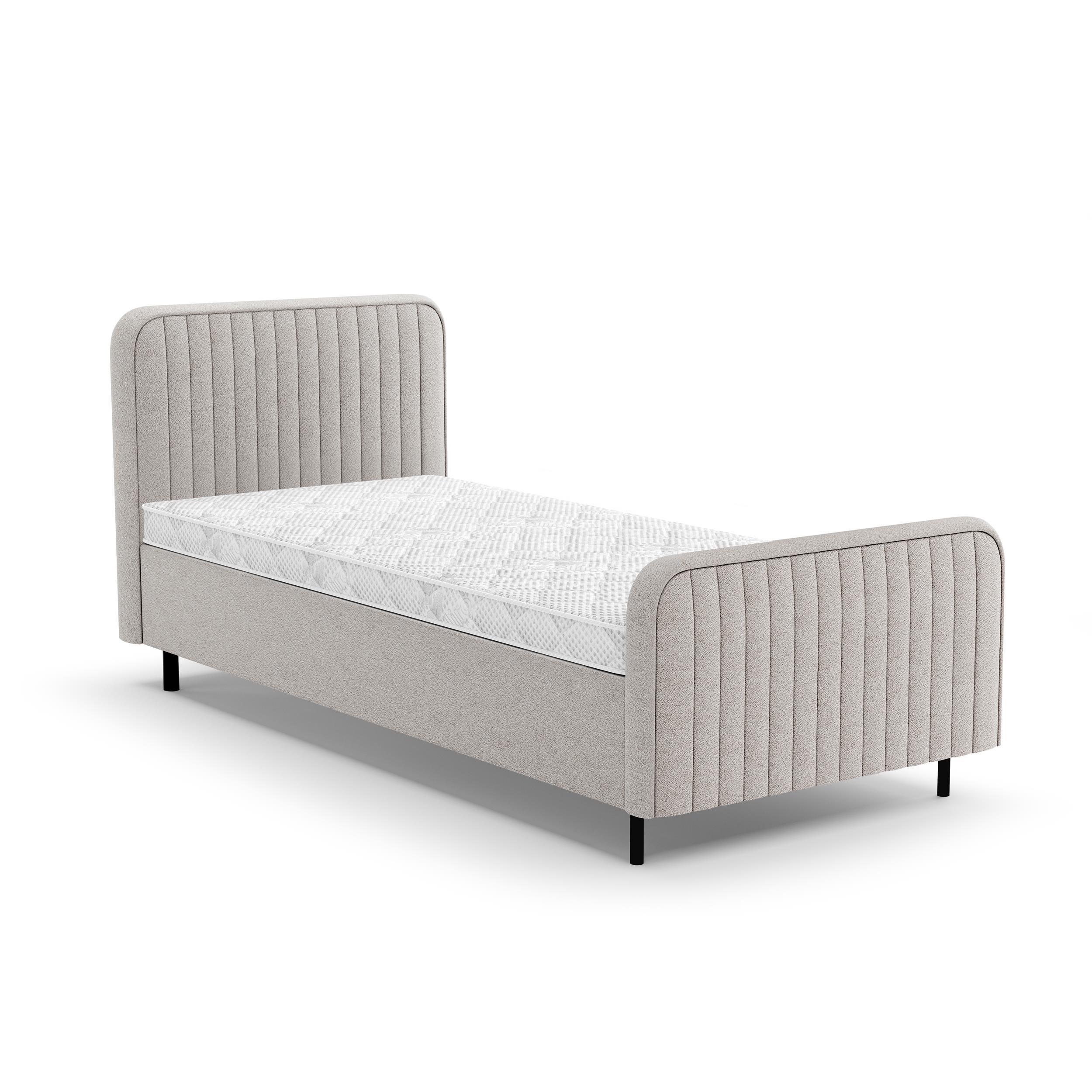 POLSTERBETT Lami 90x200, Einzelbett mit Bettkasten und Schaumstoffmatratze 10 cm, Beige - Beige/Schwarz, Textil/Metall (90/200cm) - Beautysofa