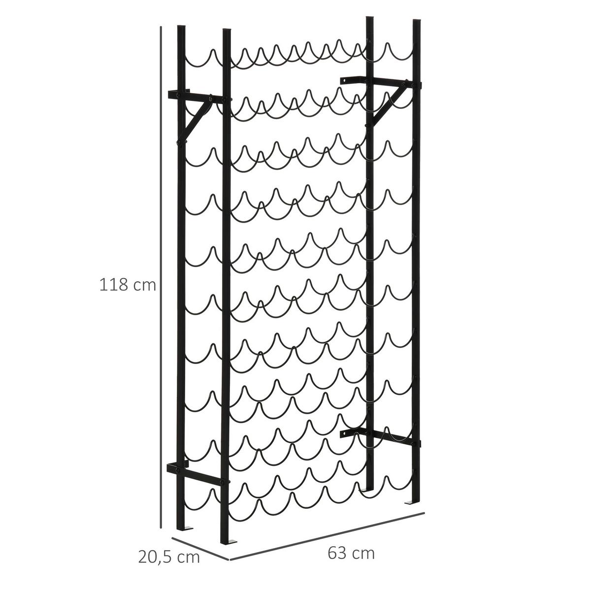 WEINREGAL Weinständer Flaschenregal 60 Flaschen Wandbefestigung Metall Schwarz - Schwarz, Metall (205/118/63cm) - HOMCOM