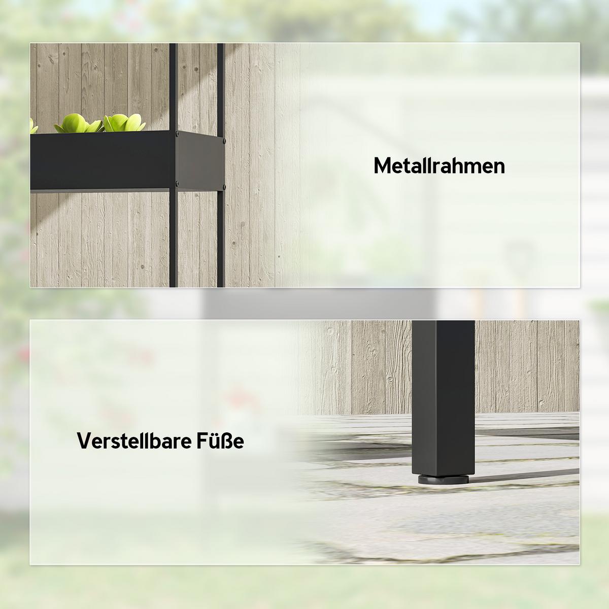 2-ETAGEN Pflanzenständer in Hausform, 150 cm hoch Blumenständer mit Haken - Schwarz, Kunststoff/Metall (35/150/75cm) - Outsunny