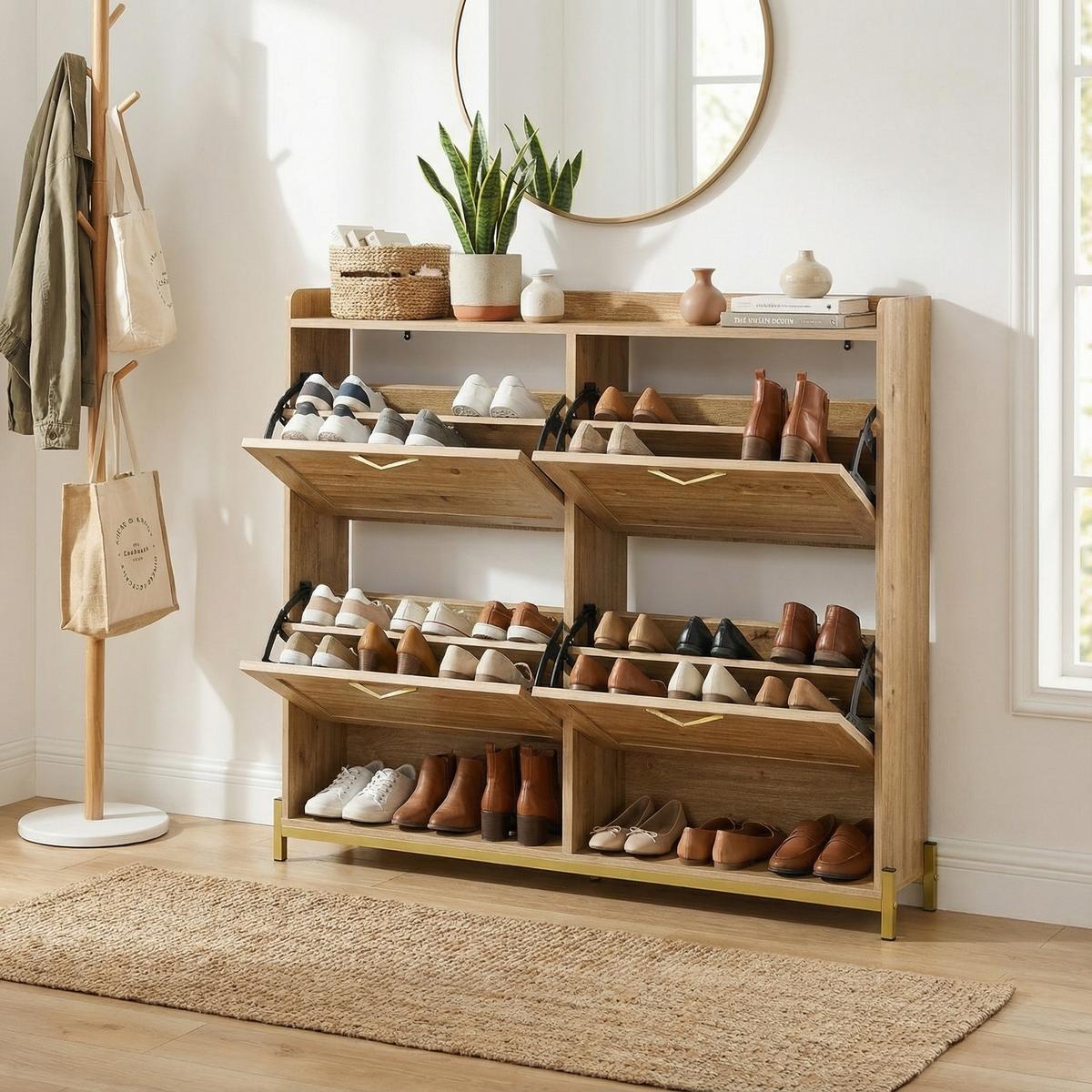 SCHUHKIPPER 109 cm in Holz-Optik - Naturfarben, Holzwerkstoff (108/100/24cm) - Urban Meuble