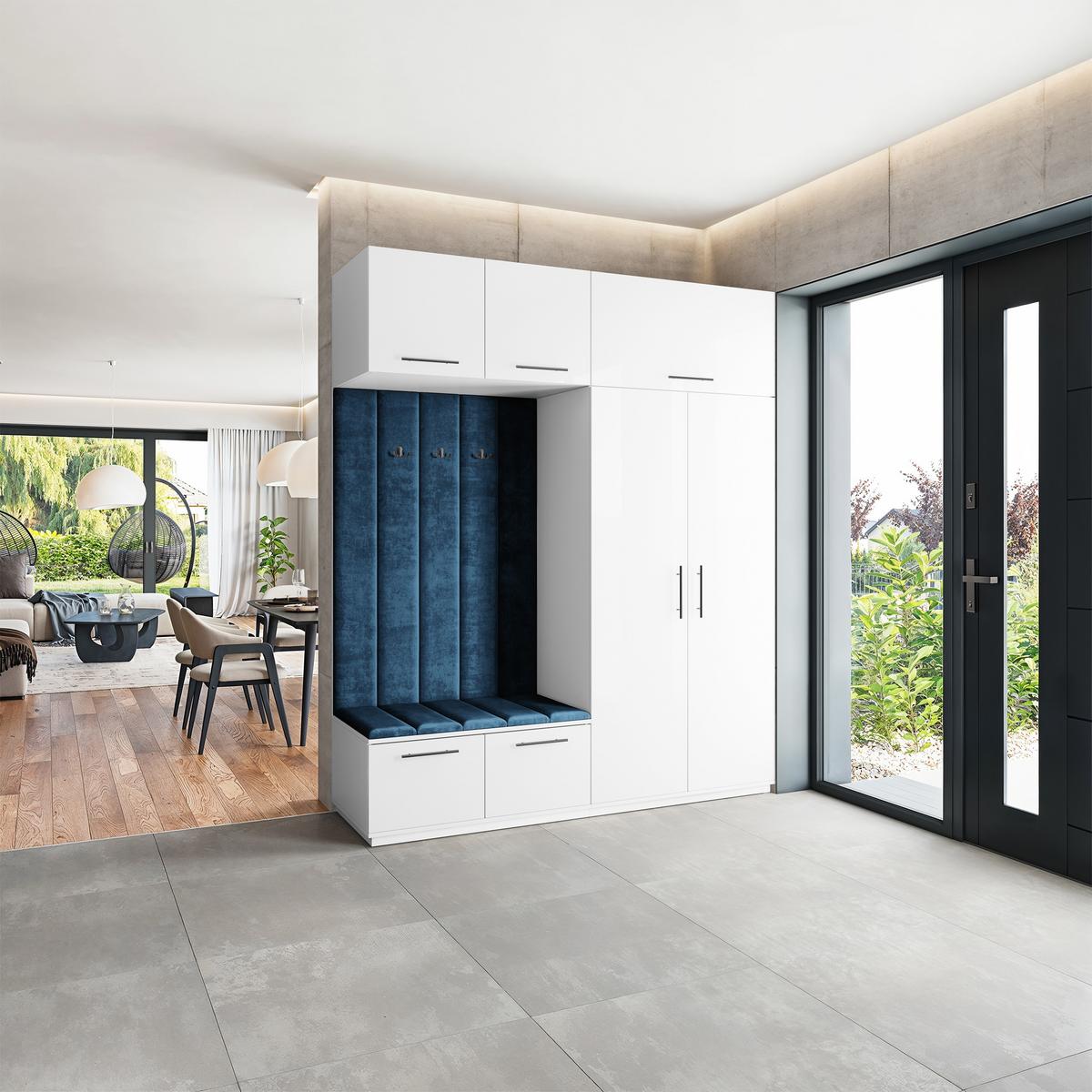 GARDEROBENSCHRANK REMA 200/240/60 cm Modern Garderobe-Set Weiß - Blau/Weiß, Holzwerkstoff (200/240/60cm) - MASSENO