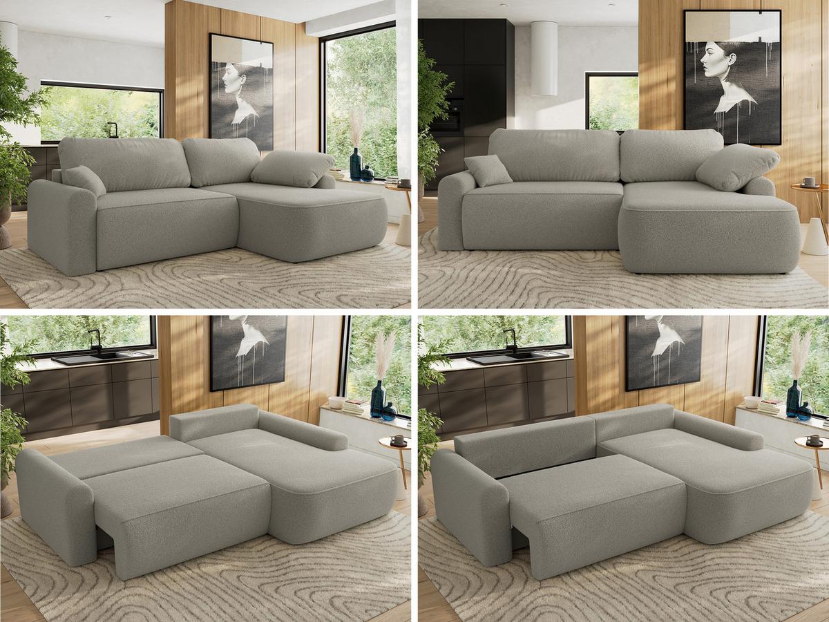 ECKSCHLAFSOFA CUBO L Hellgrau Boucle - rechts - Hellgrau/Schwarz, Kunststoff/Textil (187/273cm) - MKS