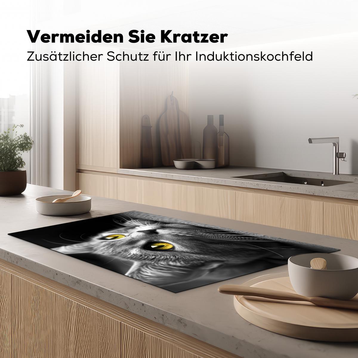 HERDABDECKPLATTE Katze - Grau - Tiere - Katze Induktionsschutz 89.6x51.6 cm - Grau, Kunststoff (89.6/51.6/0.2cm) - MuchoWow