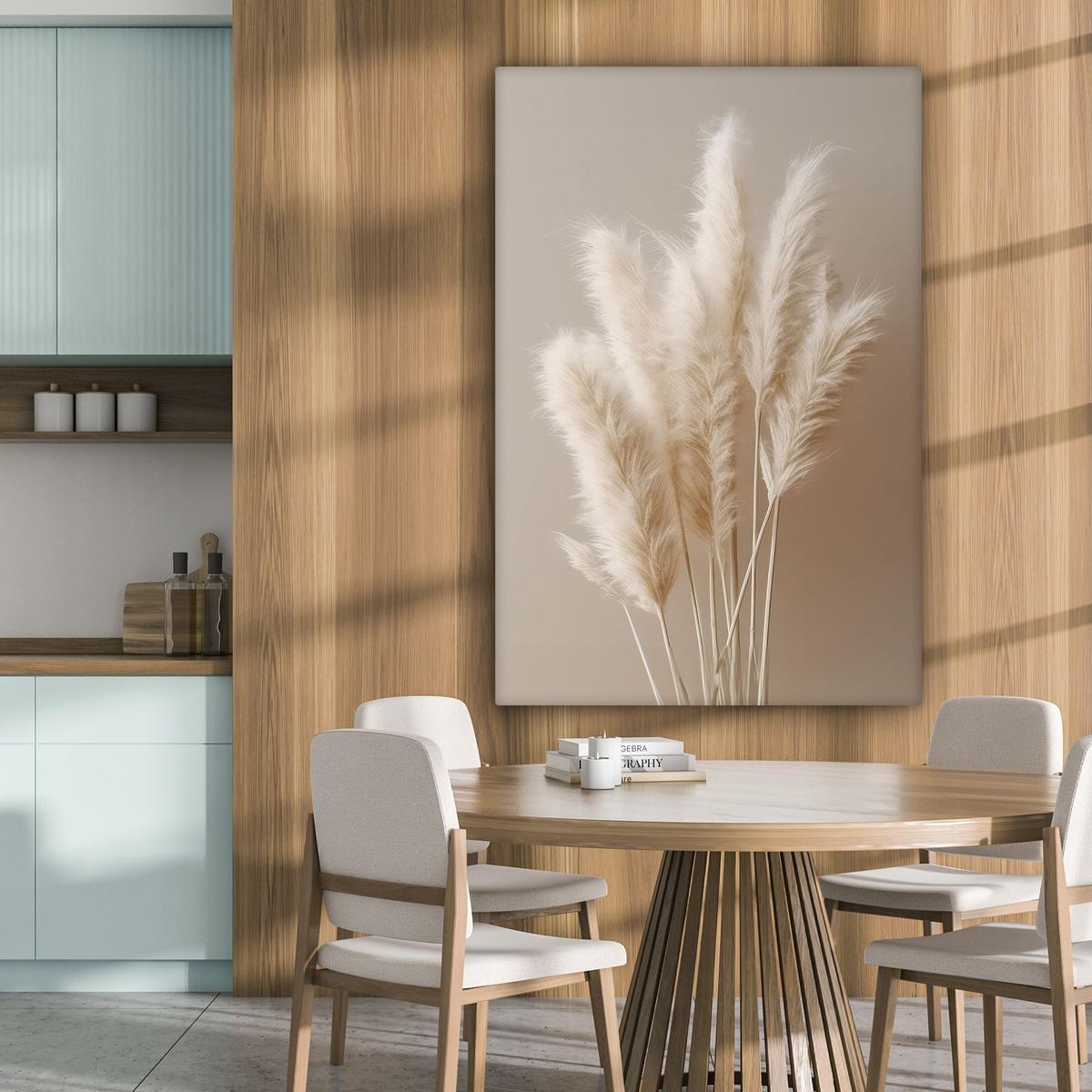 LEINWANDBILD Pampasgras - Federn - Pastell - Weiß Deko XXL 80x120 cm - Naturfarben, Textil (80/120cm) - MuchoWow
