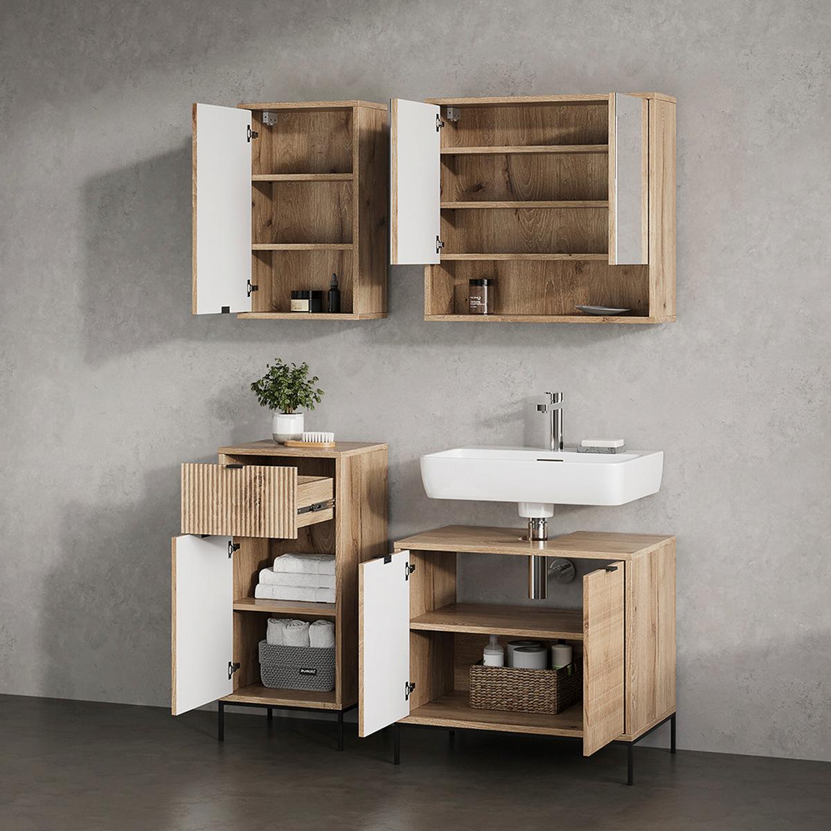 BADSPIEGELSCHRANK ATERNO Viking Oak 70 x 65 cm mit 2 Türen - Eichefarben, Holzwerkstoff (70/65/22.1cm) - Livinity®