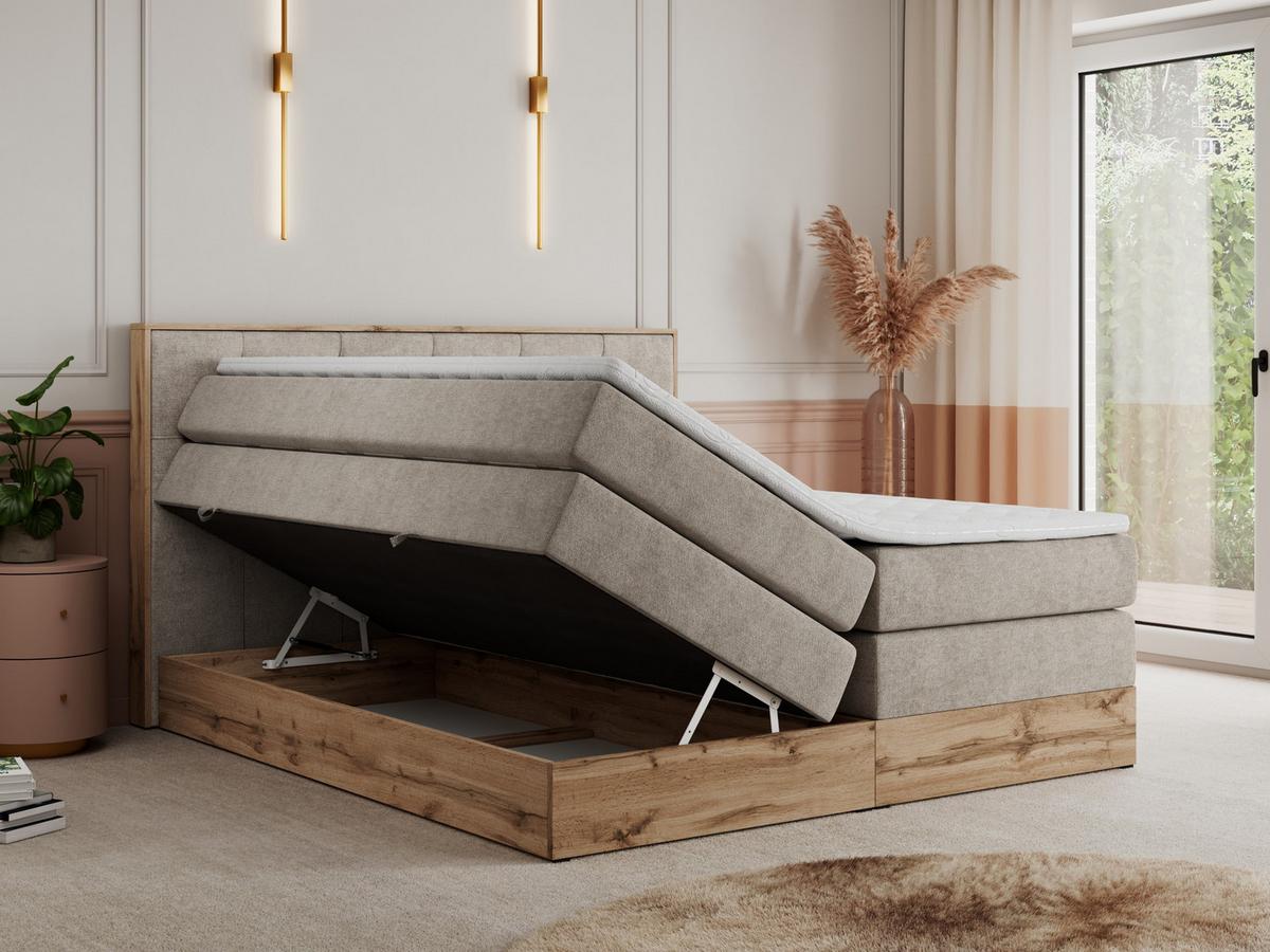 BOXSPRINGBETT VENETO KING 180/200 Beige Struktur - H3 - Beige, Holz/Textil (180/200cm) - MKS