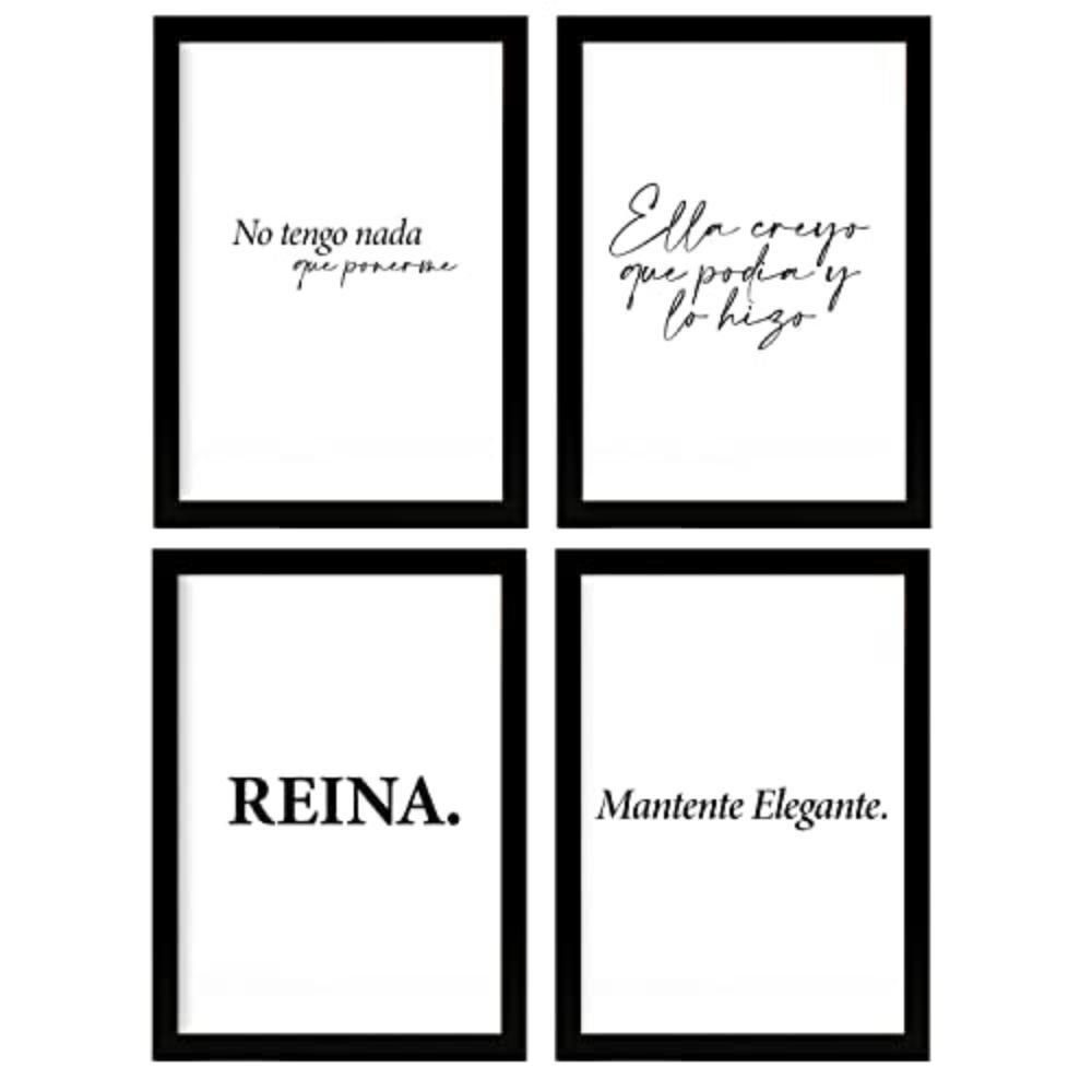 POSTER Set mit 4 Königin TypografieStil A3 Schwarzer Rahmen - Schwarz, Papier (29.7/3cm) - Nacnic